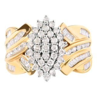 10K Yellow Gold 1 Cttw Diamond Pear Shaped Cluster Cluster Cocktail Ring (H-I Color, I2-I3 Clarity) - Ring Size 7 For Sale