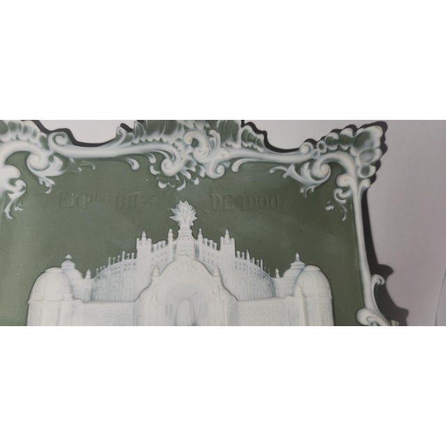 Antique Schafer and Vater Green Jasperware Palais d'Electricite Commemorative Bisque Porcelain Dish For Sale - Image 13 of 14