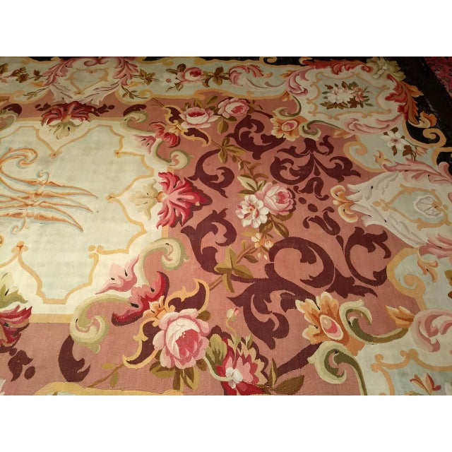 Antique French Aubusson Rug, Handwoven Wool, Floral Design, Powdered-Blue & Rose, 9' X 14' For Sale - Image 13 of 13