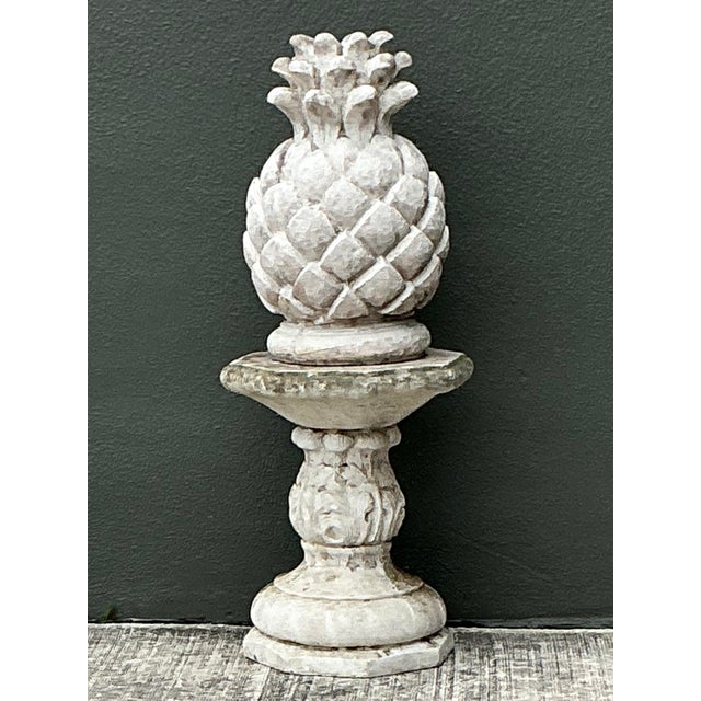 Vintage Cast Concrete Pineapple on Pedestal For Sale - Image 4 of 12