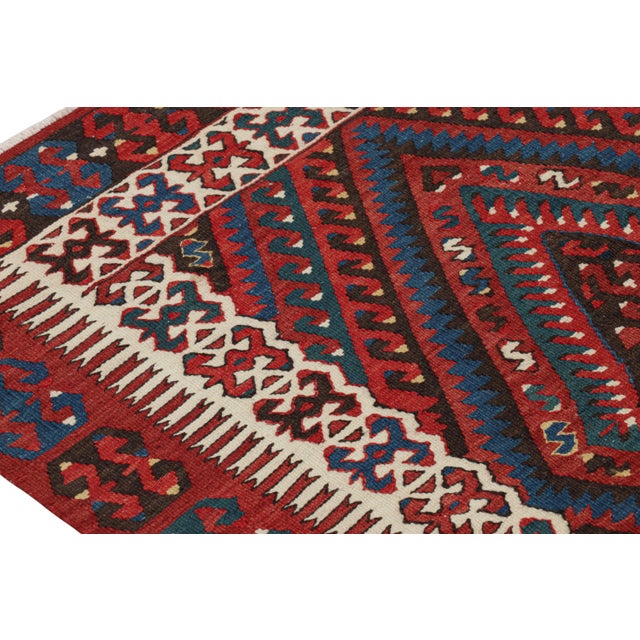 Tribal Vintage Mid-Century Fethiye Diamond Tribal Red and Blue Wool Kilim Rug For Sale - Image 3 of 7