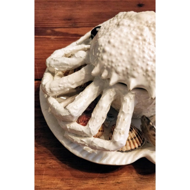 Trompe l'Oeil Italian White Majolica Crab Covered Dish Seashells For Sale - Image 11 of 13