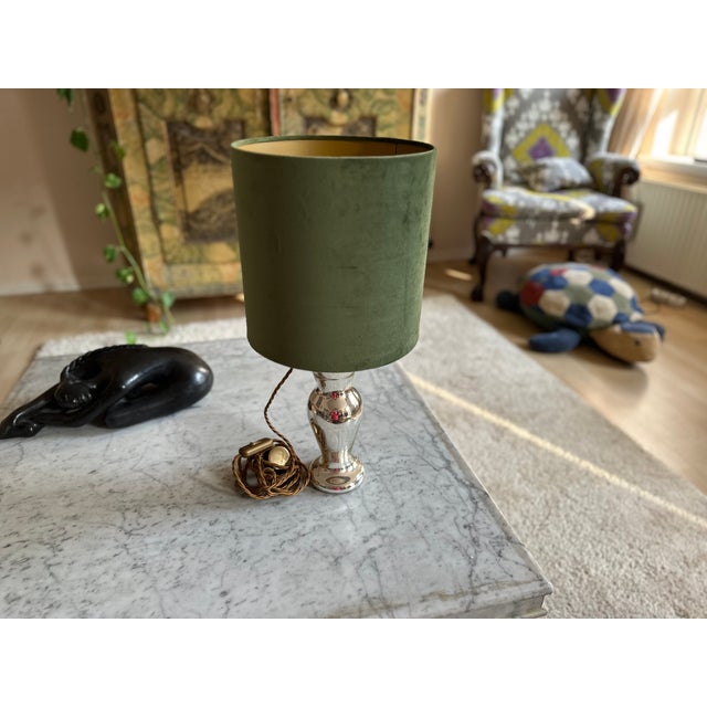 Mercury Glass Table Lamp Bauernsilber with Velvet Shade For Sale - Image 9 of 17