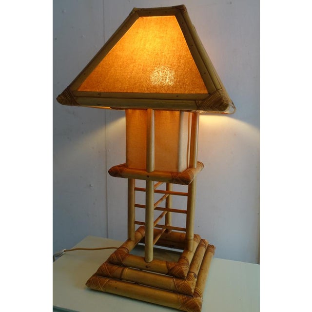 Bamboo Rattan Pagoda Table Lamp, Italy, 1990s For Sale - Image 6 of 18