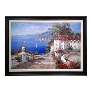 Mediterranean Scene by Antonio Di Viccaro Original Oil Painting ,Ca 1980 For Sale