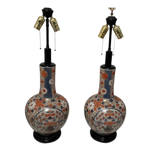 Antique Japanese Imari Porcelain Baluster Vase Table Lamps Late Meiji Taisho - a Pair For Sale