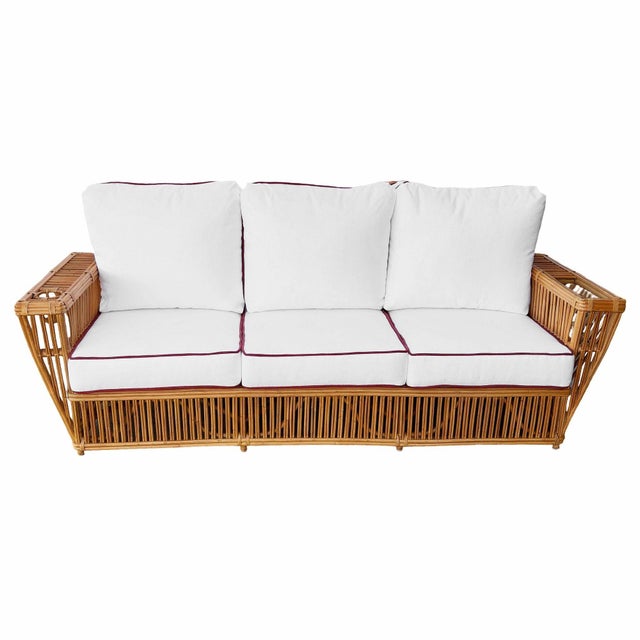 Art Deco Deco Style "Presidents" Stick Reed Rattan Nantucket Sofa/Lounge Living Room Set For Sale - Image 3 of 15