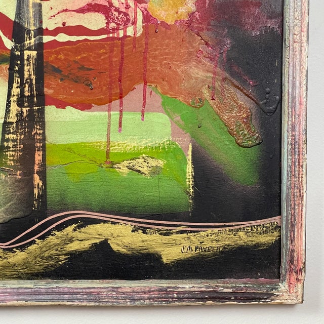 J. Pavelka - Abstract Mixed Media on Board, Signed (Ca. 1970, Framed) For Sale - Image 4 of 8