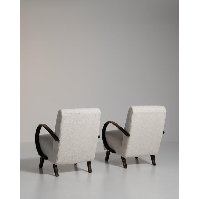 Cream Mid 20th Century Jindřich Halabala Cream Wood Pair of Club Chairs For Sale - Image 8 of 12