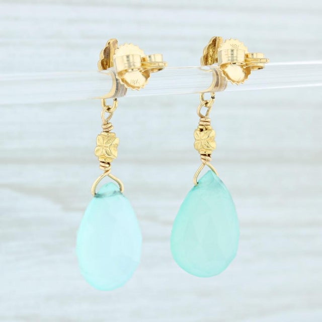 Contemporary Chalcedony Briolette Teardrop Earrings 18k Yellow Gold Dangle Nordstrom - 2 Pieces For Sale - Image 3 of 4