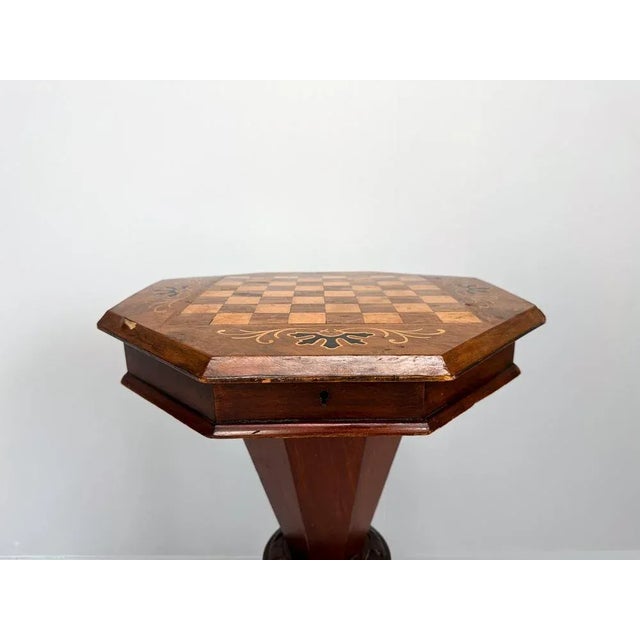 Antique Inlaid Chess Trumpet Sewing Table For Sale - Image 5 of 15