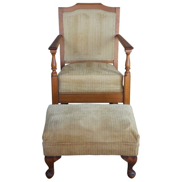 Antique Oak Rocking Chair & Ottoman-a Pair | Chairish