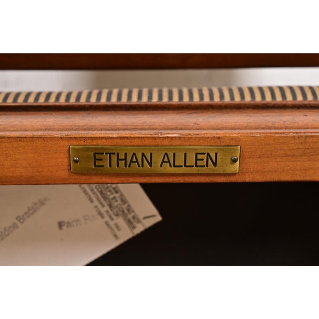 Ethan Allen French Regency Louis XVI Carved Cherry Wood Upholstered Armchairs, Pair For Sale - Image 14 of 15