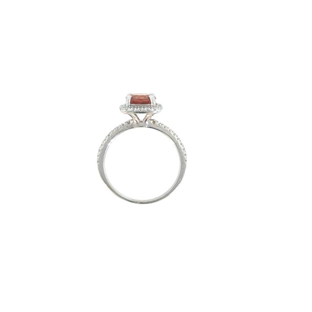 Early 21st Century 14k White Gold Orange Garnet and Diamond Halo Ring, Size 6.75 For Sale - Image 5 of 5
