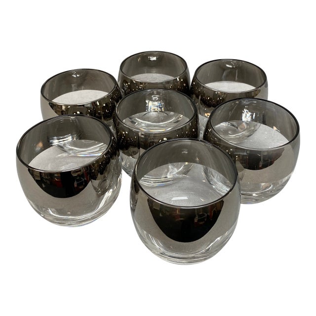 Silver Band Roly Poly Cocktail Glasses - Set of 7 For Sale