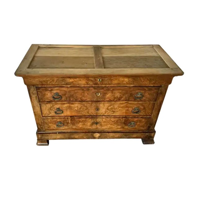 Louis Philippe Book Matched Burl Walnut Chest With Marble Top For Sale In Tampa - Image 6 of 17