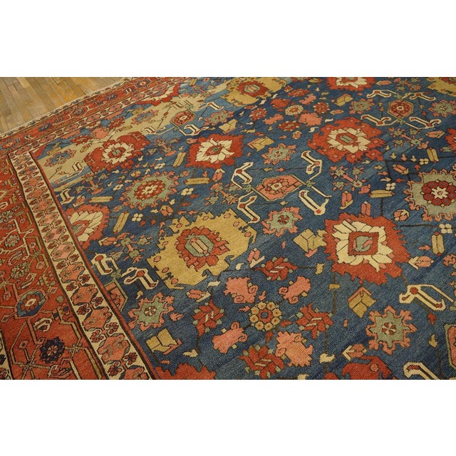 1880s Royal Blue Medallion Tribal Antique n.w. Persian Serapi Rug 12' X 14' 6" Wool Carpet For Sale - Image 10 of 18