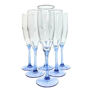 Baby Blue Bud Stemmed Champagne Flutes- Set of Six
