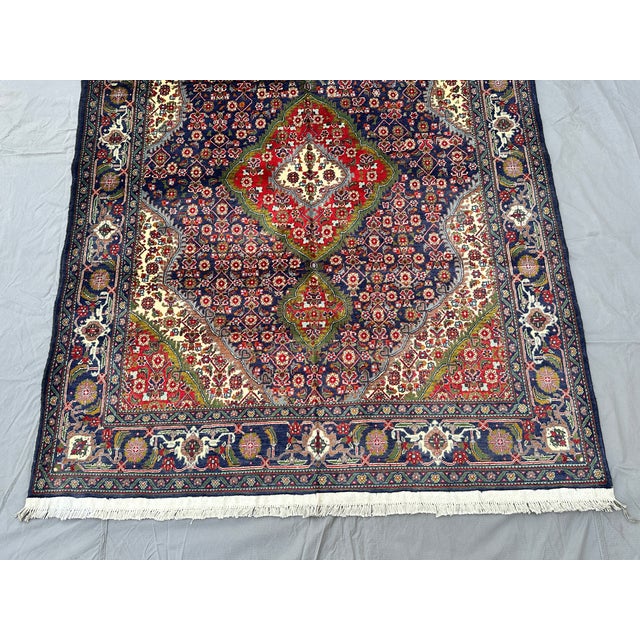 Hand-Knotted Navy Blue and Red Tabriz Medallion Wool Area Rug,6'8 X 5'1' For Sale - Image 4 of 13