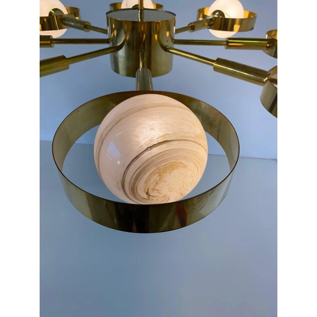 Italian Art Deco Murano Glass & Brass Ceiling Lamp For Sale - Image 10 of 17