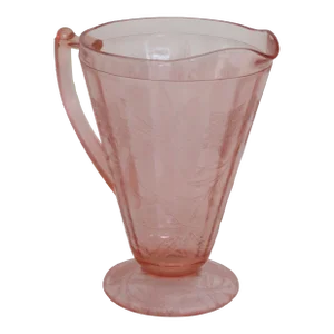 Jeannette Depression Glass Floral Poinsettia Pink Cone Shape Pitcher