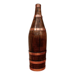 Antique French Oak Wine Bottle with Copper Banding, 1890 For Sale