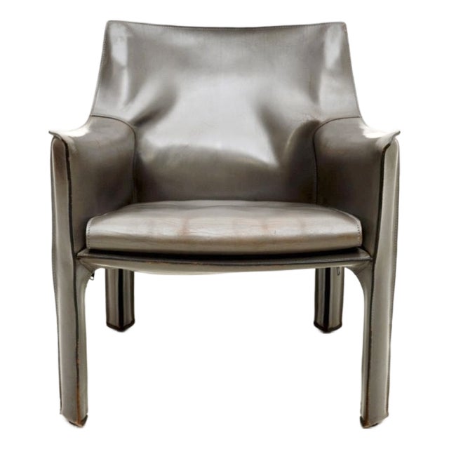 Vintage Italian Leather Cab Armchair attributed to Mario Bellini for Cassina, 1970s For Sale