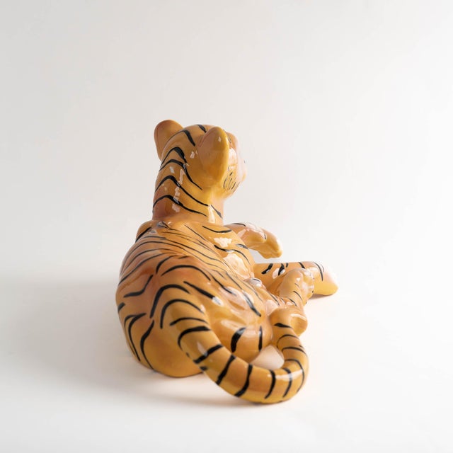 Vintage Hand-Painted Ceramic Tiger Cub Figurine For Sale - Image 4 of 10