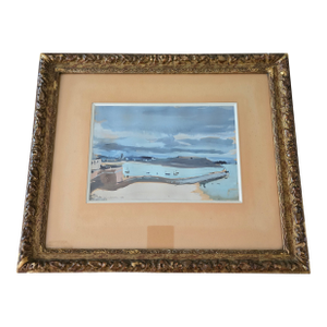 Early 20th Century Antique Signed Painting Impressionist Beach Scene, Framed