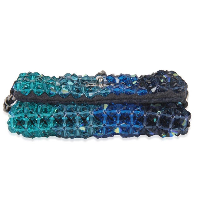 Metal Blue Ombre Beaded Micro Clutch On Chain For Sale - Image 7 of 9