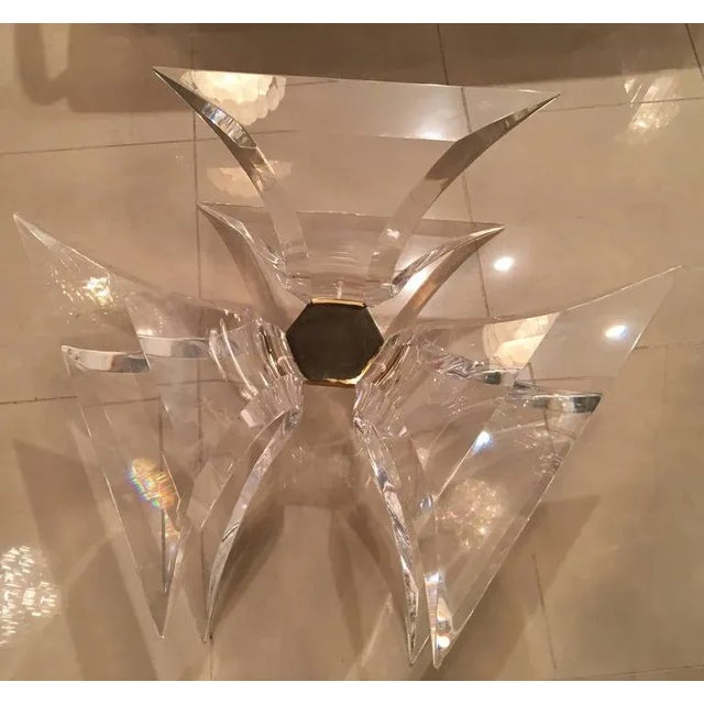 Lion in Frost Vintage Lion in Frost Lucite & Brass Butterfly Coffee Table For Sale - Image 4 of 12