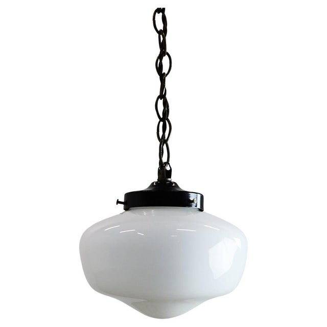 Art Deco Milk Glass Pendant Light For Sale - Image 10 of 14