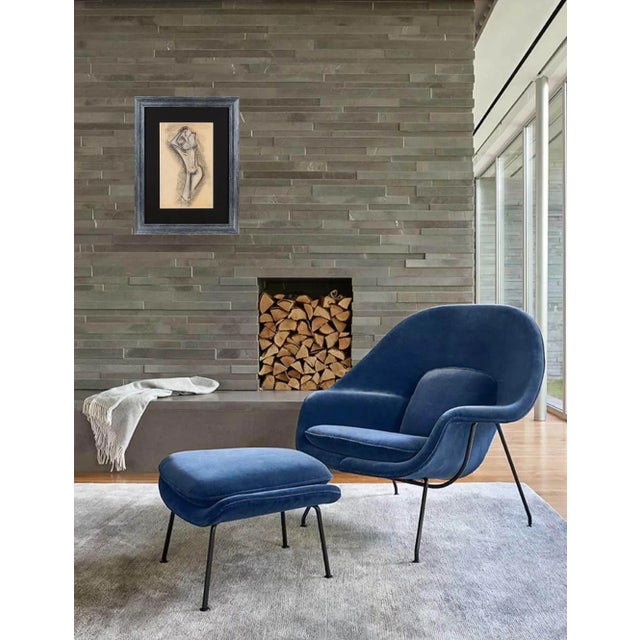 Elegant pastel painting on paper by John Alfred Begg (1903 - 1974). Striking cubist nude study in blue-gray color with...