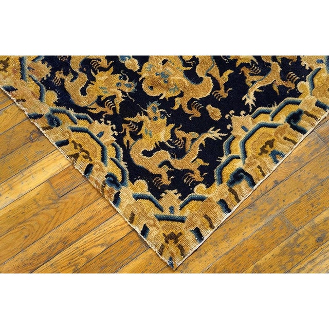 1890s Black Dragon Medallion Antique Chinese Ningxia Rug 2' 6'' X 2' 6'' Handknotted Wool Carpet For Sale - Image 4 of 5