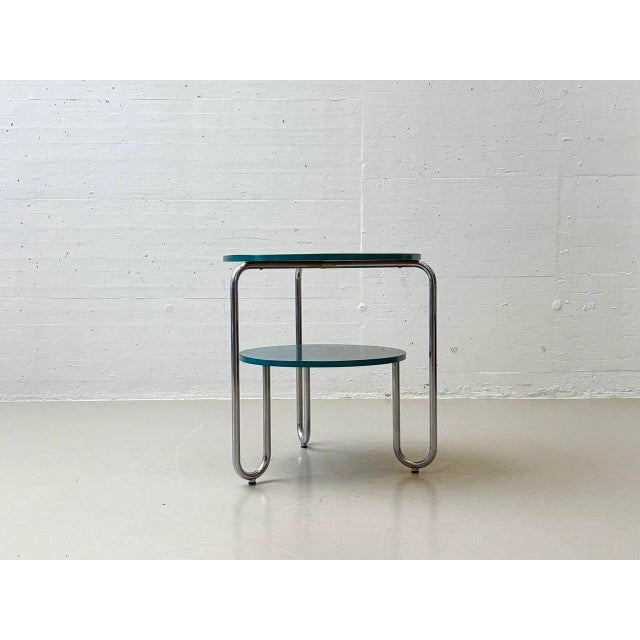 Bauhaus Loop Table with Petrol-Colored Resopal Coating, 1960s For Sale - Image 6 of 17
