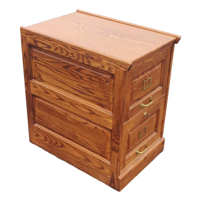 Mid 20th Century Oak Two Drawer Locking Filing Cabinet With Key For Sale