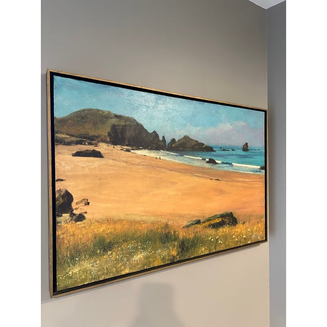 Contemporary Vintage Large 37”x 25” Signed 1994 Plein Air Beach Landscape / Seascape, Oil on Canvas For Sale - Image 3 of 12