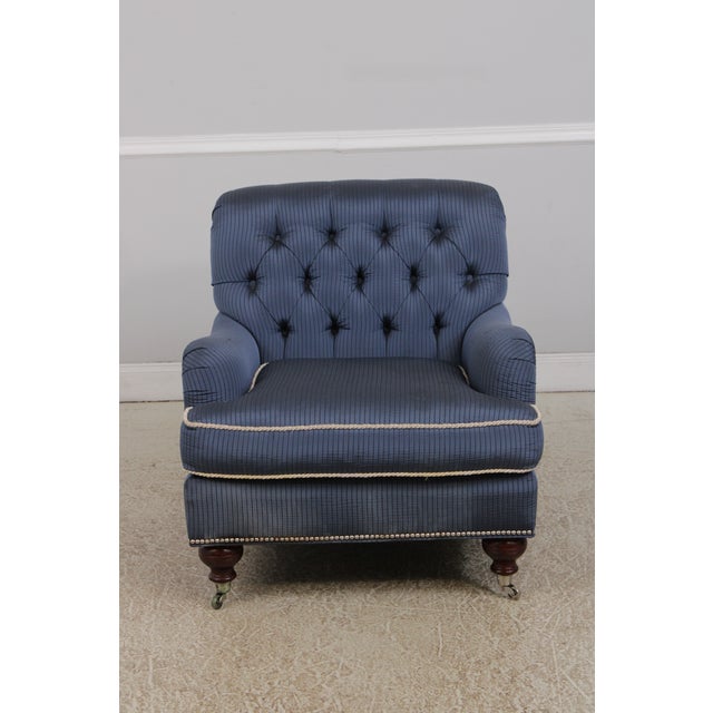 English Pair Lillian August Blue Upholstered Club Chairs For Sale - Image 3 of 16