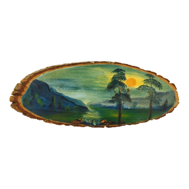 Early 20th Century Hand Painted Landscape On Wood For Sale