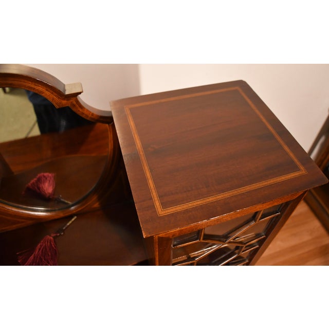 Traditional 1900s Antique English Edwardian Mahogany & Satinwood Inlay Secretary Desk Writing Desk For Sale - Image 3 of 18