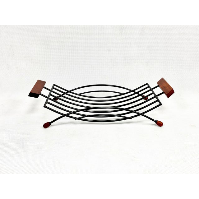 Black Mid-Century String Fruit Bowl with Teak Handle, 1960s For Sale - Image 8 of 10