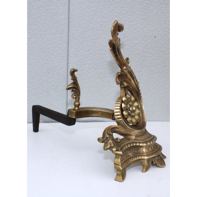1950s French Brass Andirons - A Pair For Sale - Image 12 of 13