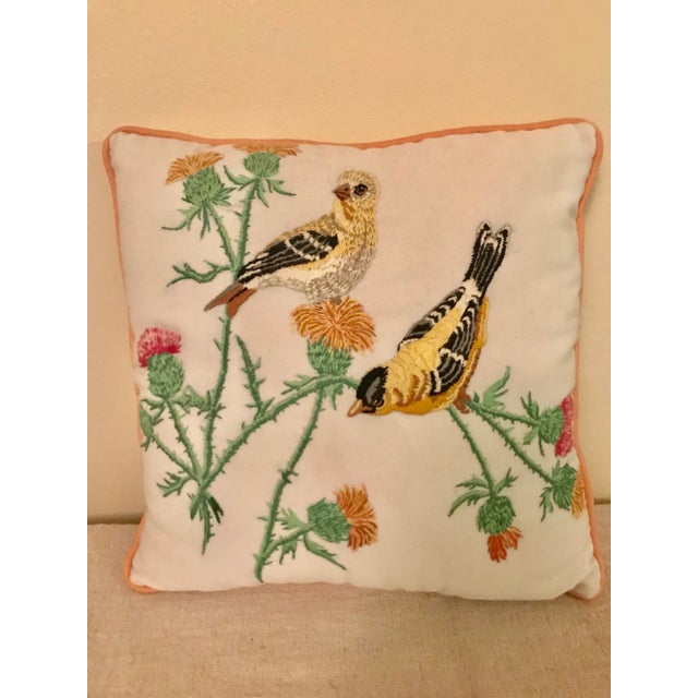 Late 20th Century Handmade Embroidered Bird Motif Pillow For Sale - Image 5 of 8