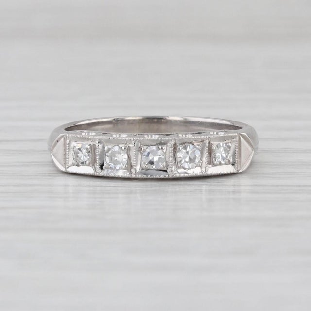 Silver Vintage 0.21ctw Diamond Wedding Band 14k White Gold 5-Stone Size 8.25 For Sale - Image 8 of 8