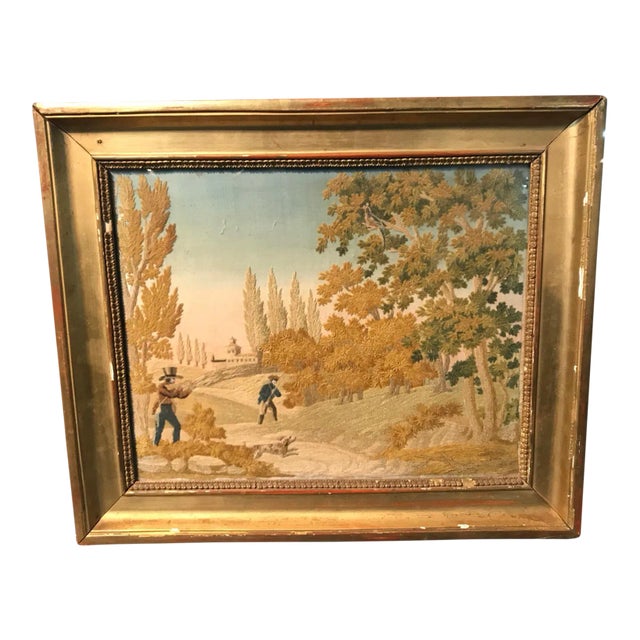 French 19th Century "Fil De Soie" - Silk Embroidery For Sale