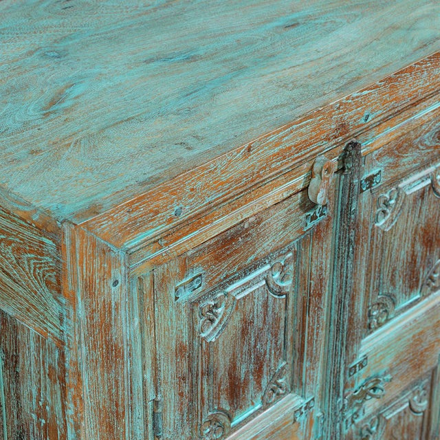 Distressed Turquoise Two Door Almirah, 1940s For Sale - Image 6 of 9