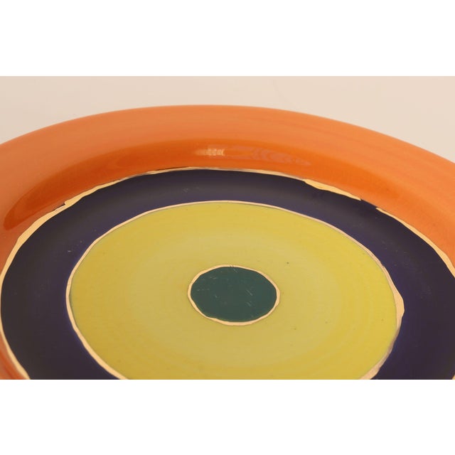 Set of Three Glazed Ceramic Concentric Circle Plates With Gold Leaf Details Signed For Sale - Image 11 of 14