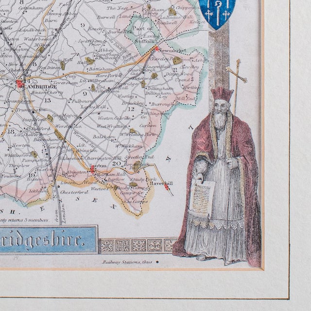 Vintage Cambridgeshire County Map, English, Framed, After Thomas Moule, Revival For Sale - Image 11 of 12
