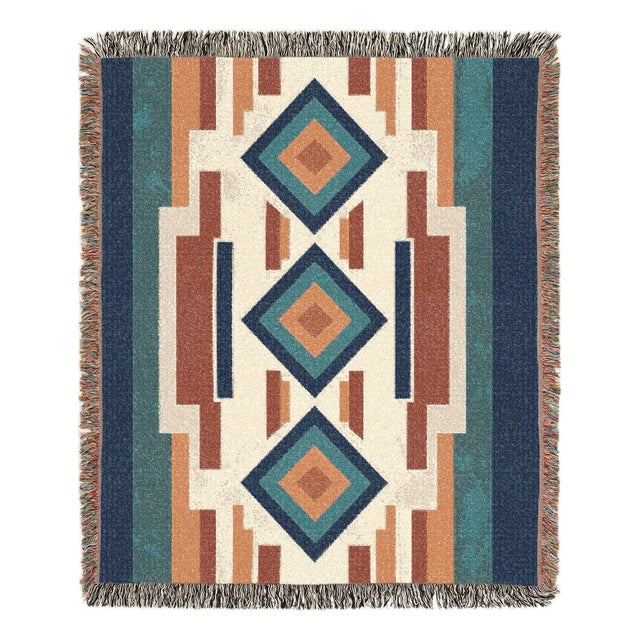 Southwestern Geometric Woven Throw Blanket – 60 × 50 For Sale