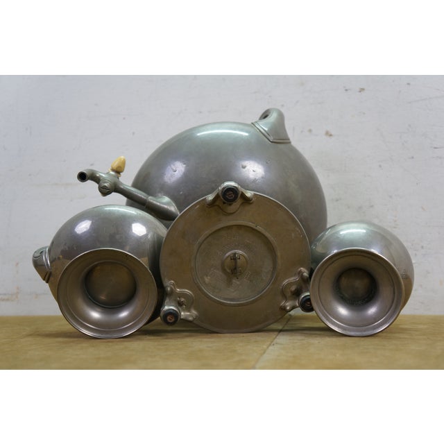 Late 20th Century Pewter Coffee Tea Samovar Service Percolator Creamer Pitcher Sugar Bowl - 4 Pcs For Sale - Image 15 of 18